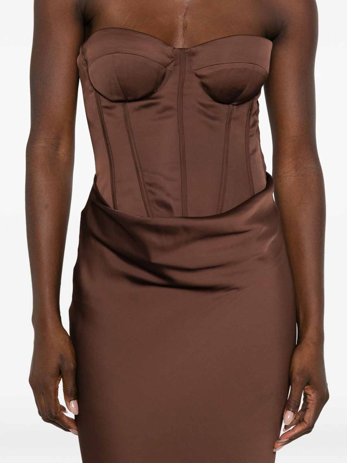 Rotate Birger Christensen Long Dress With Brown Bustier Bodice Rotate In Brown