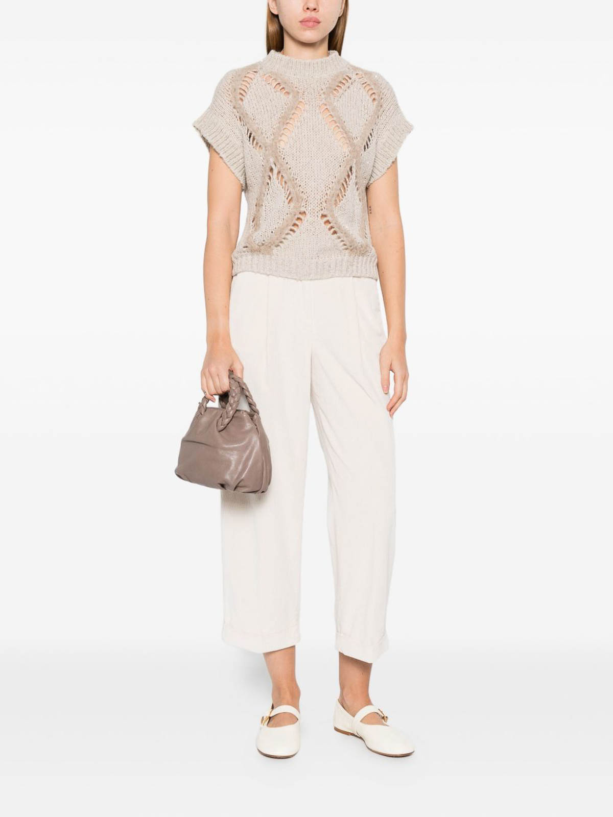 Antonelli Beige Short-sleeve Vest With Round Neck In Neutral