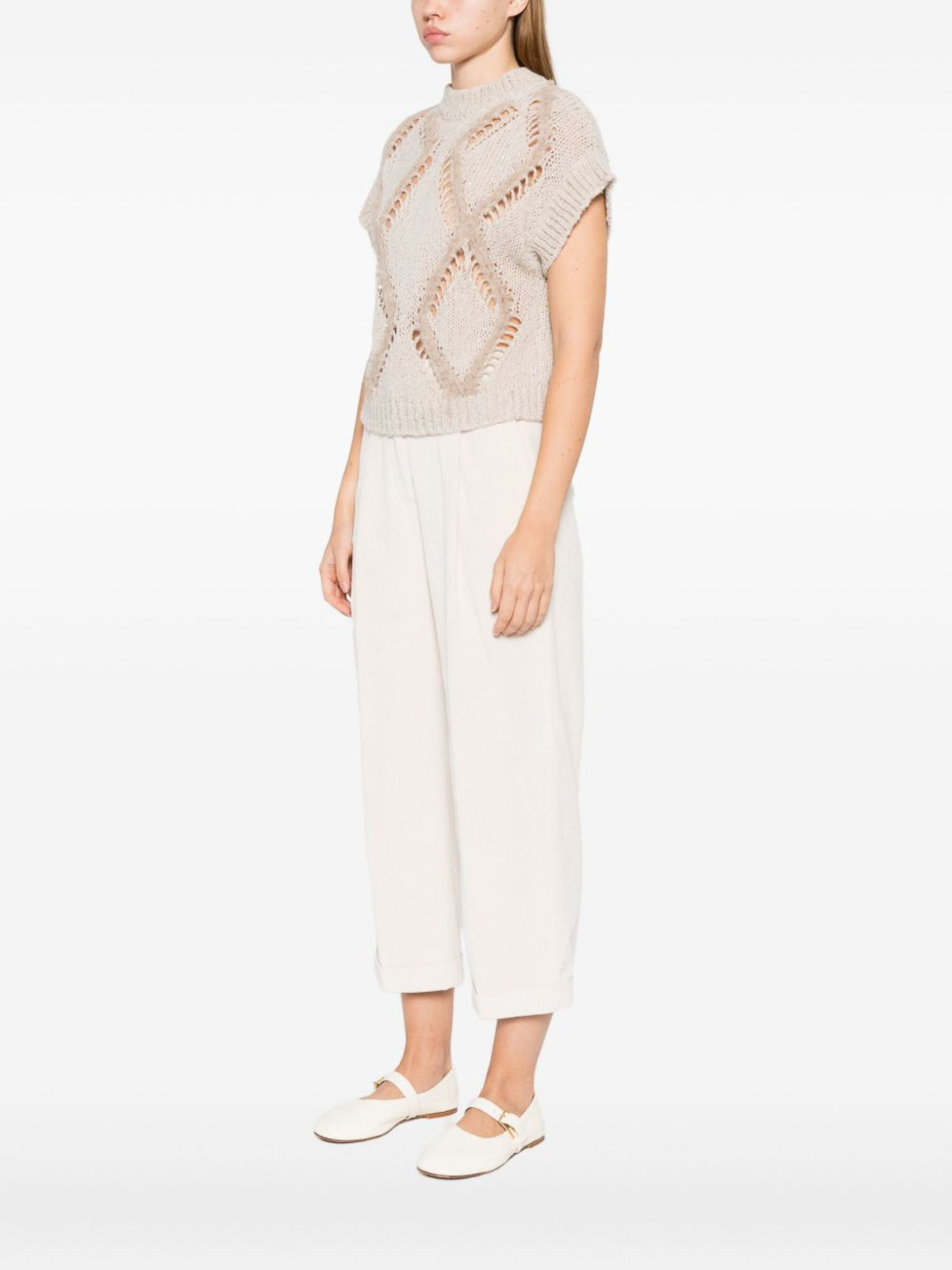 Antonelli Beige Short-sleeve Vest With Round Neck In Neutral