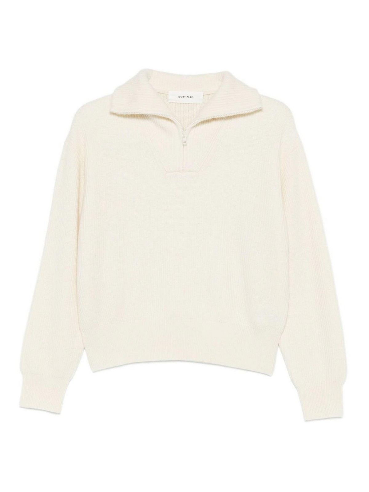 Ivory Paris Ivory Zip-up V-neck Sweater In White