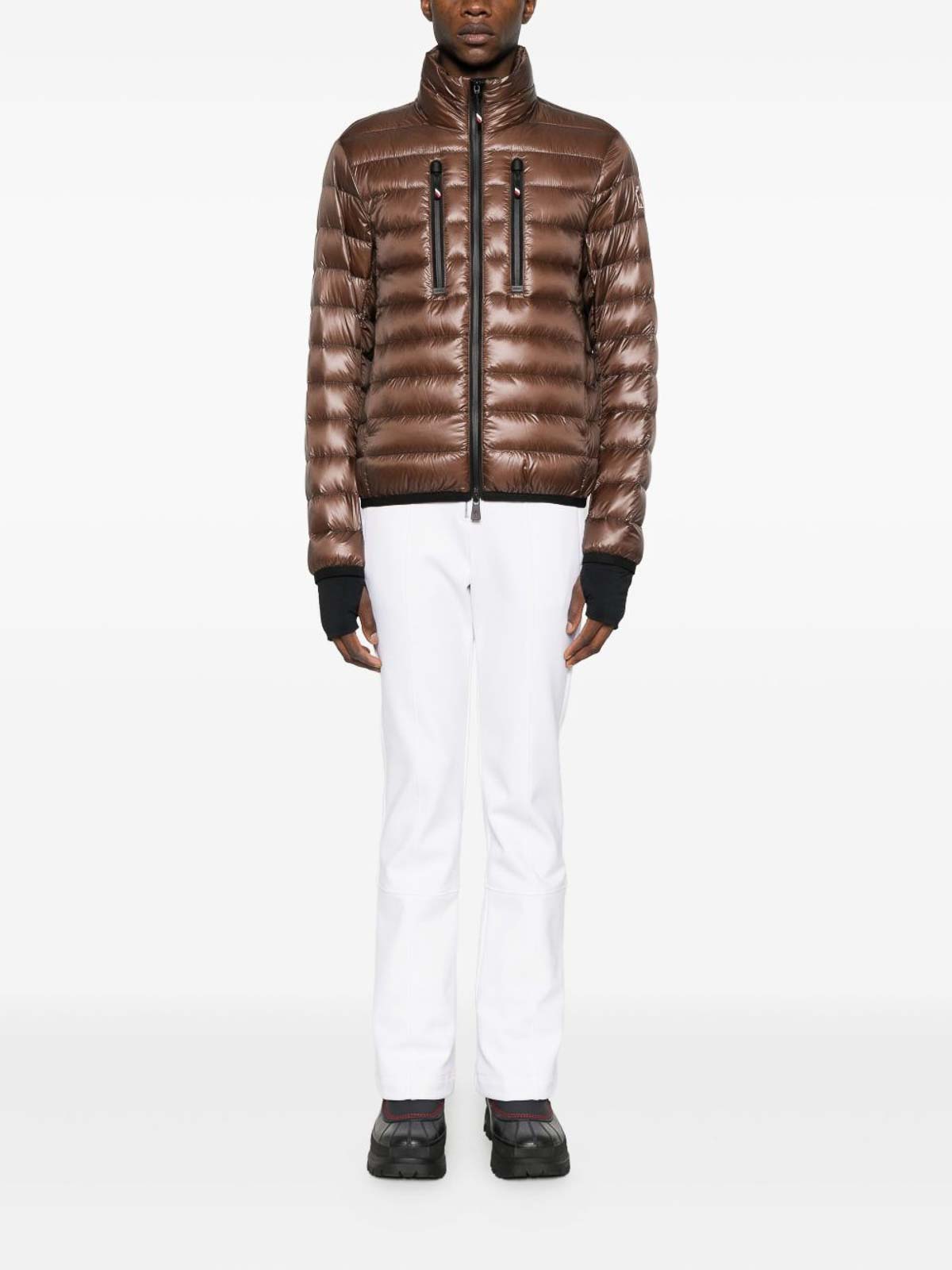 Moncler Brown Zip-up Down Jacket In Brown