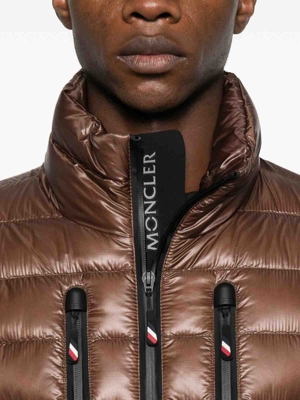 Moncler Brown Zip-up Down Jacket In Brown