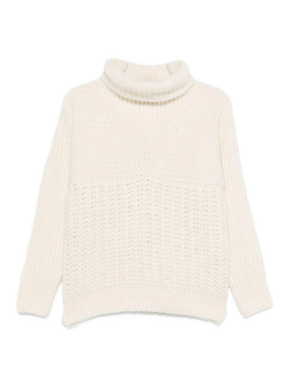 Moncler White Textured Knit Sweater In Sand