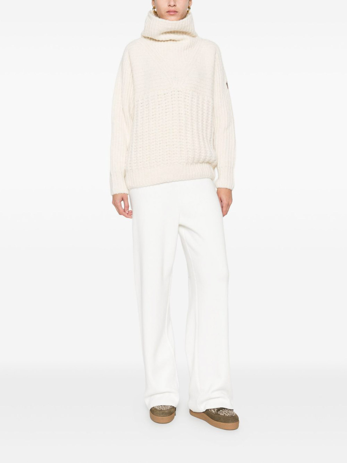 Moncler White Textured Knit Sweater In Sand