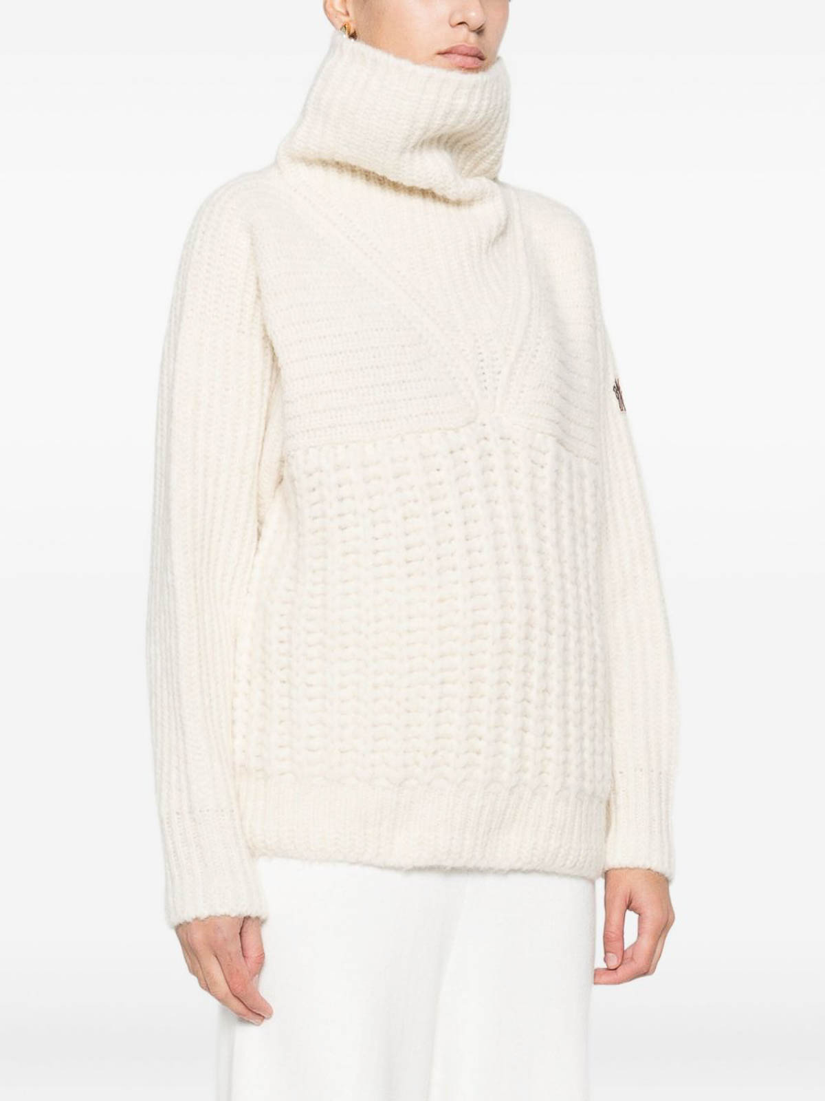 Moncler White Textured Knit Sweater In Sand
