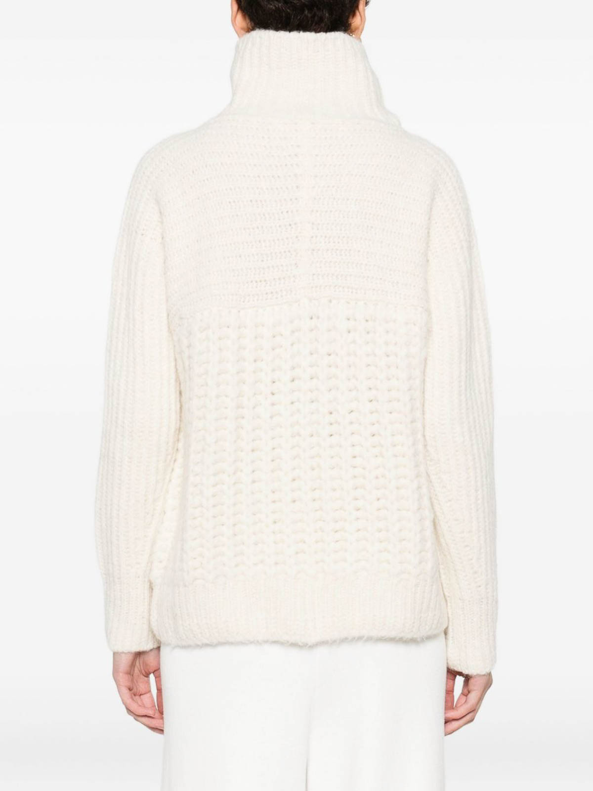 Moncler White Textured Knit Sweater In Sand