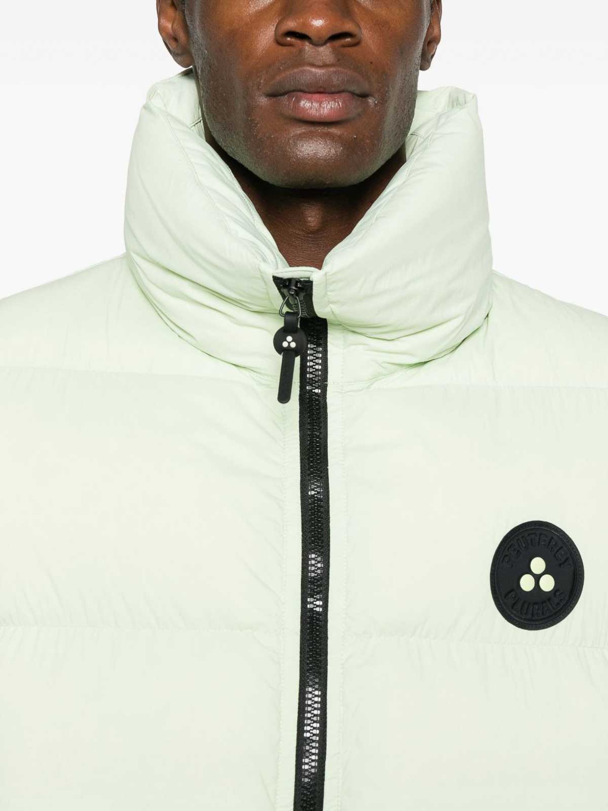 Peuterey White Padded High-neck Vest With Zip In Green