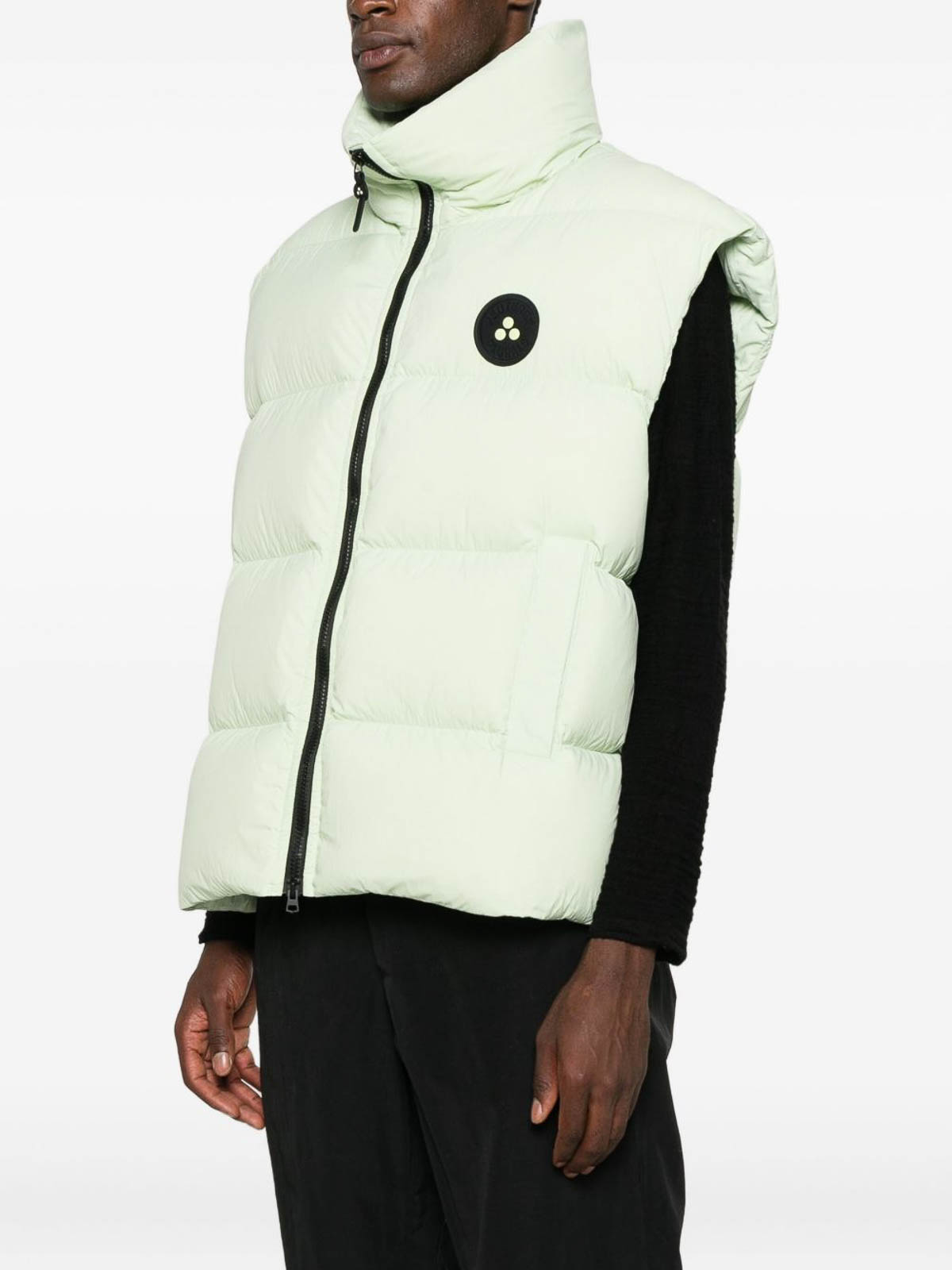 Peuterey White Padded High-neck Vest With Zip In Green
