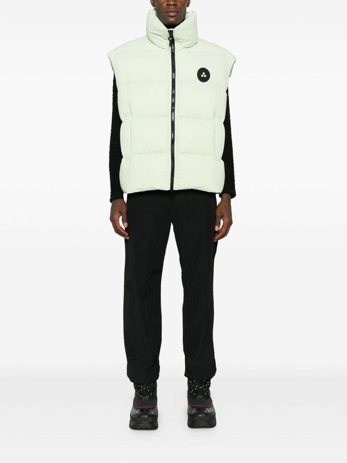 Peuterey White Padded High-neck Vest With Zip In Green