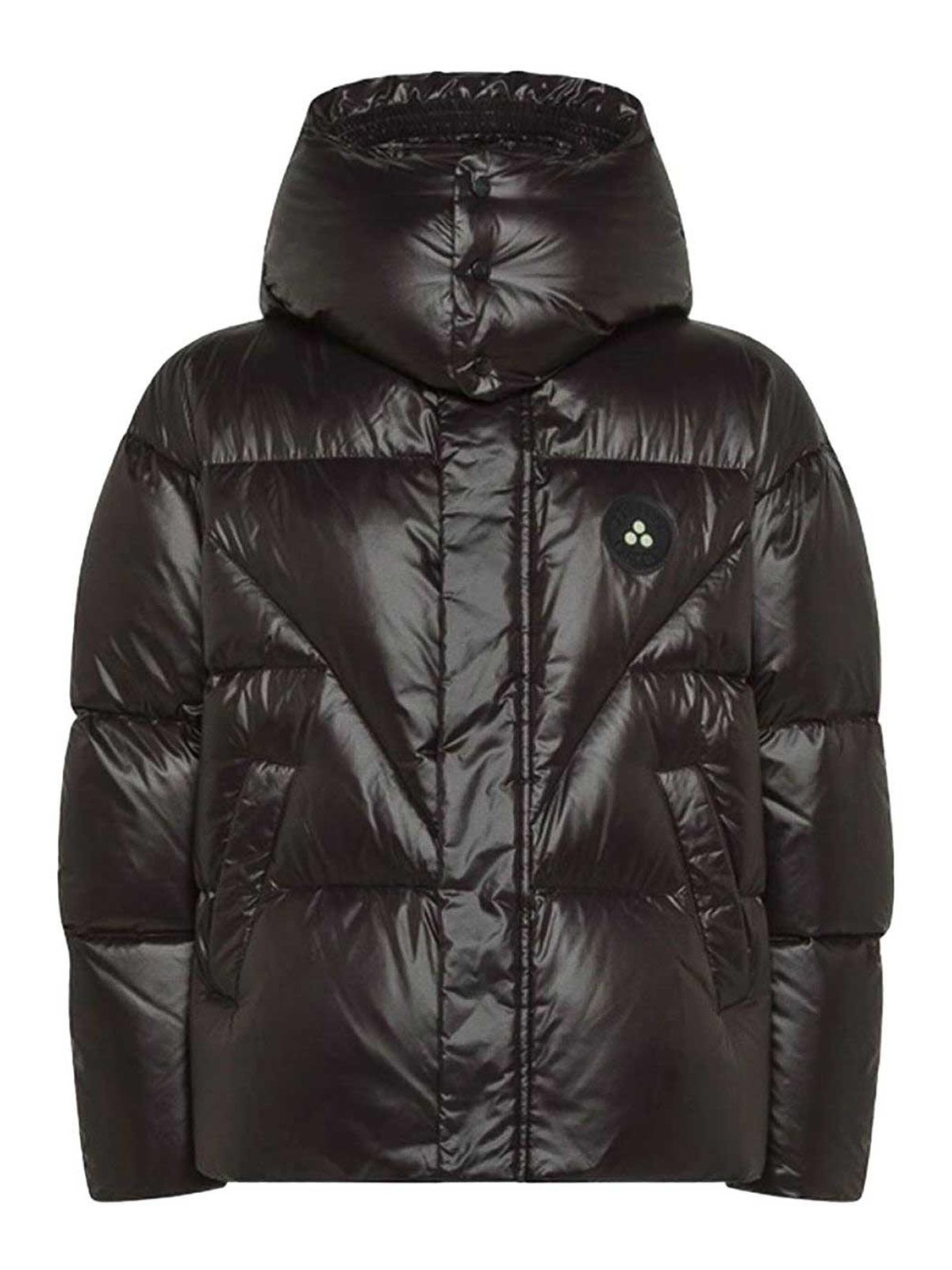 Peuterey Black Down Jacket With Hood And Logo In Brown