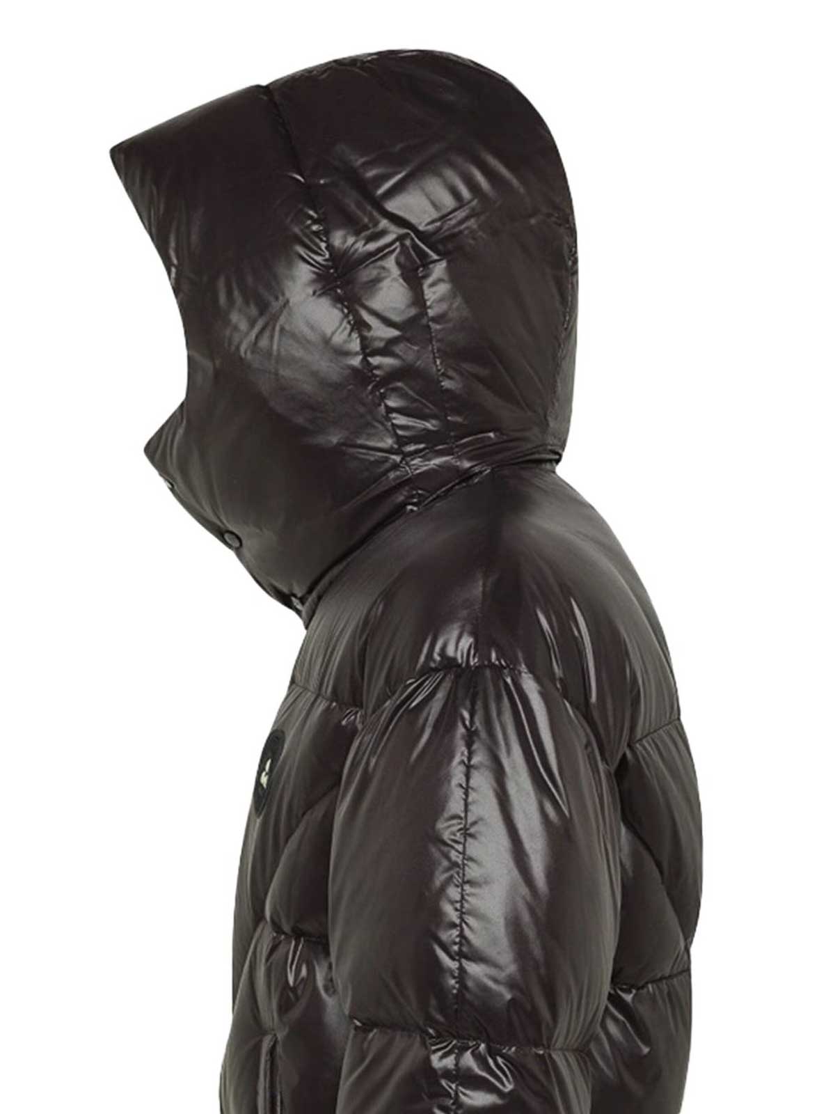 Peuterey Black Down Jacket With Hood And Logo In Brown