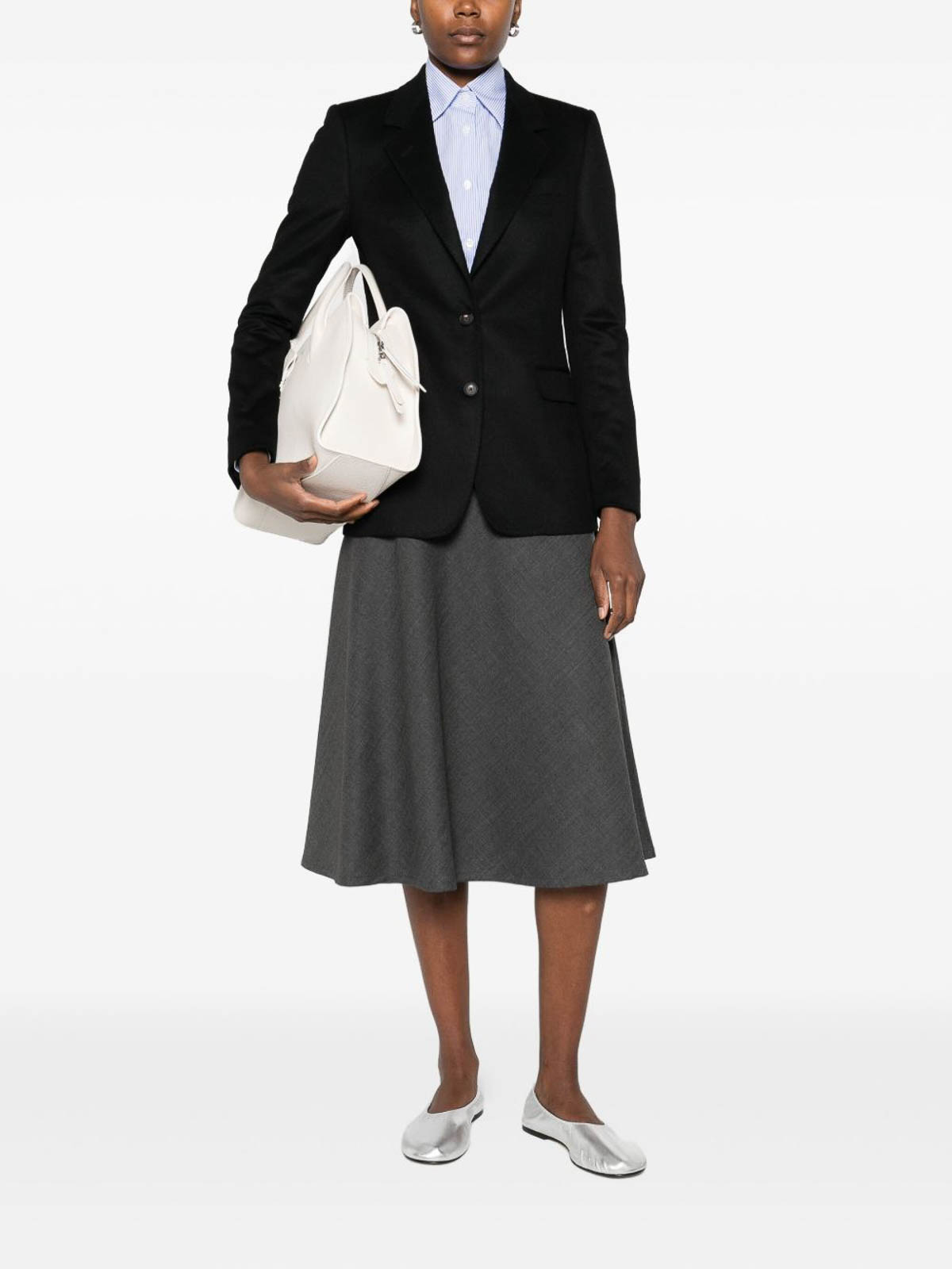 Tagliatore A-line Midi Skirt In Grey Wool In Gray