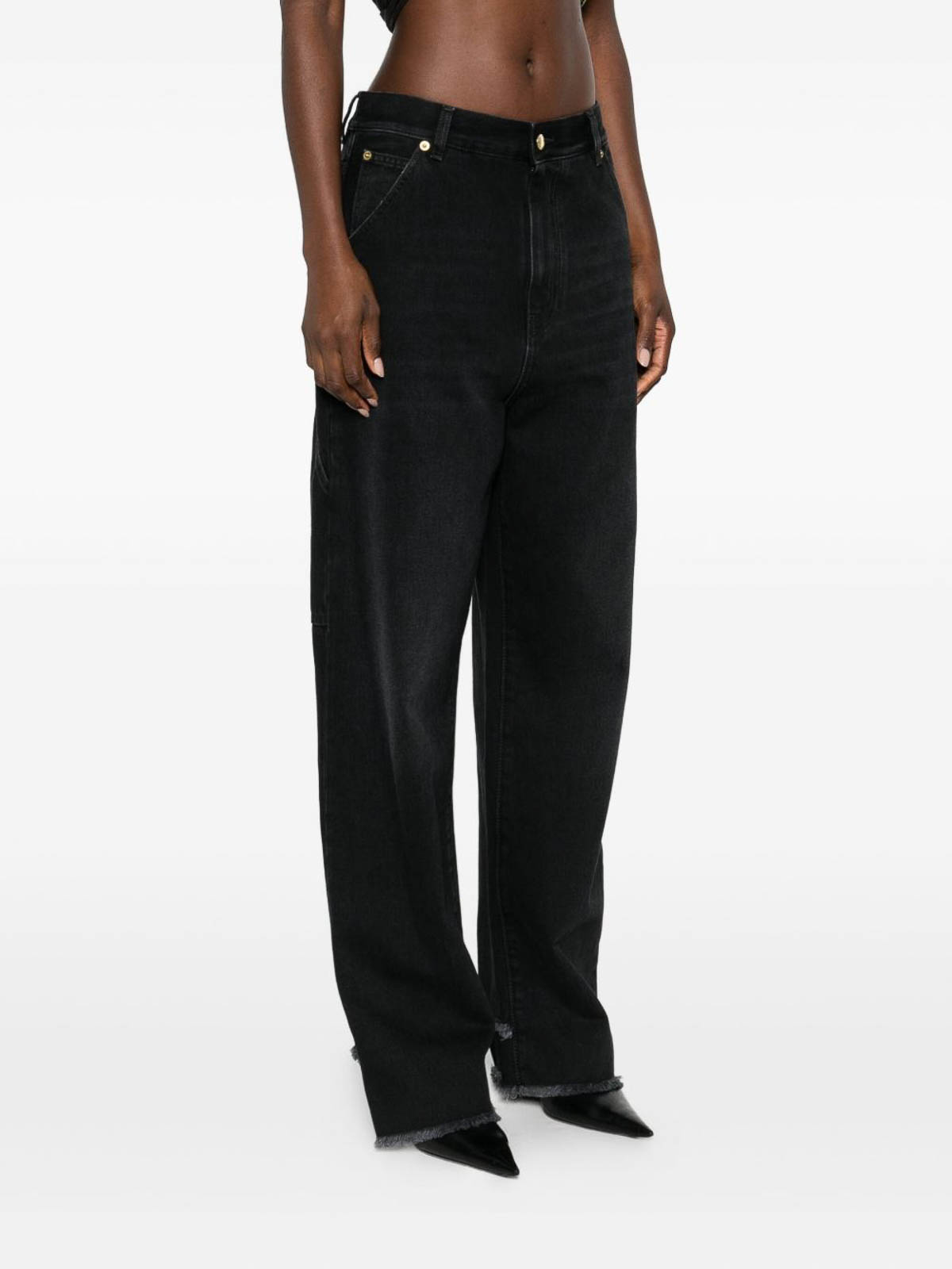 Darkpark Lisa Belt Adorned Loose Fit Denim Jeans In Black