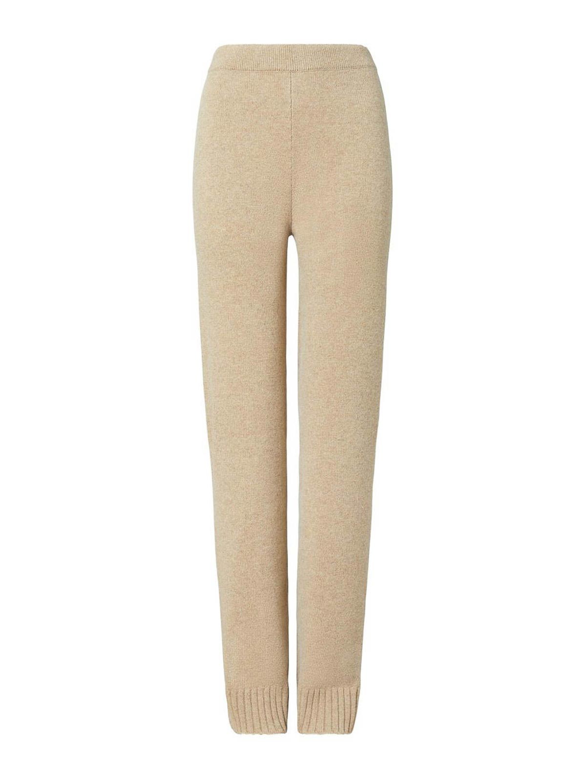 Tory Burch Melange Oatmeal Wool Trousers In Brown