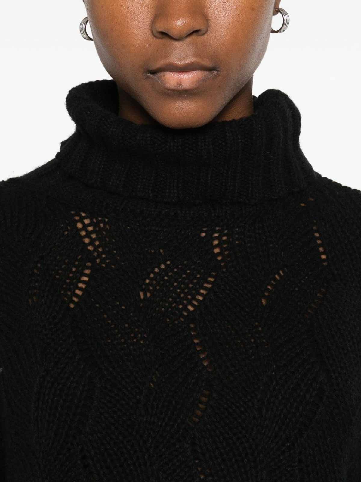 Twinset Black Pointelle Knit Sweater In Black