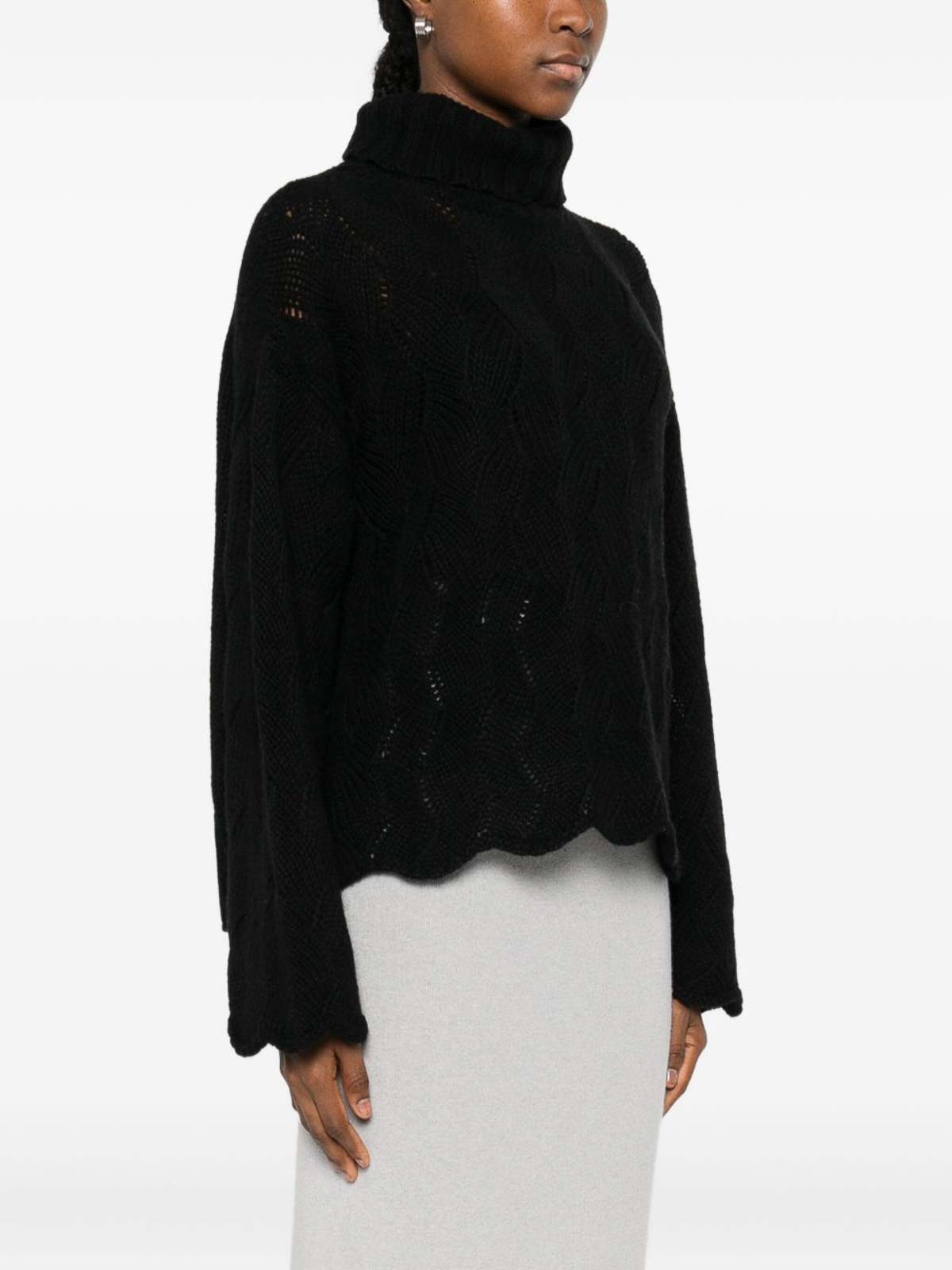 Twinset Black Pointelle Knit Sweater In Black