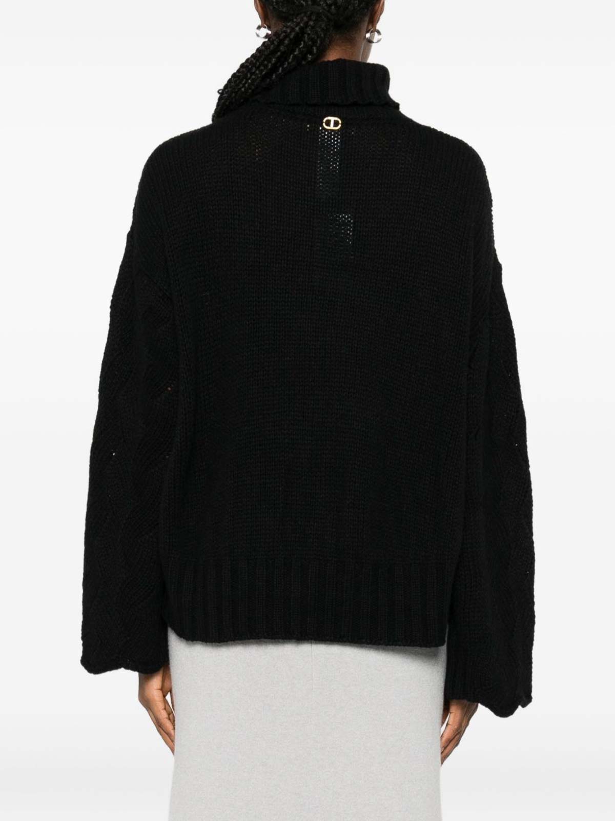 Twinset Black Pointelle Knit Sweater In Black