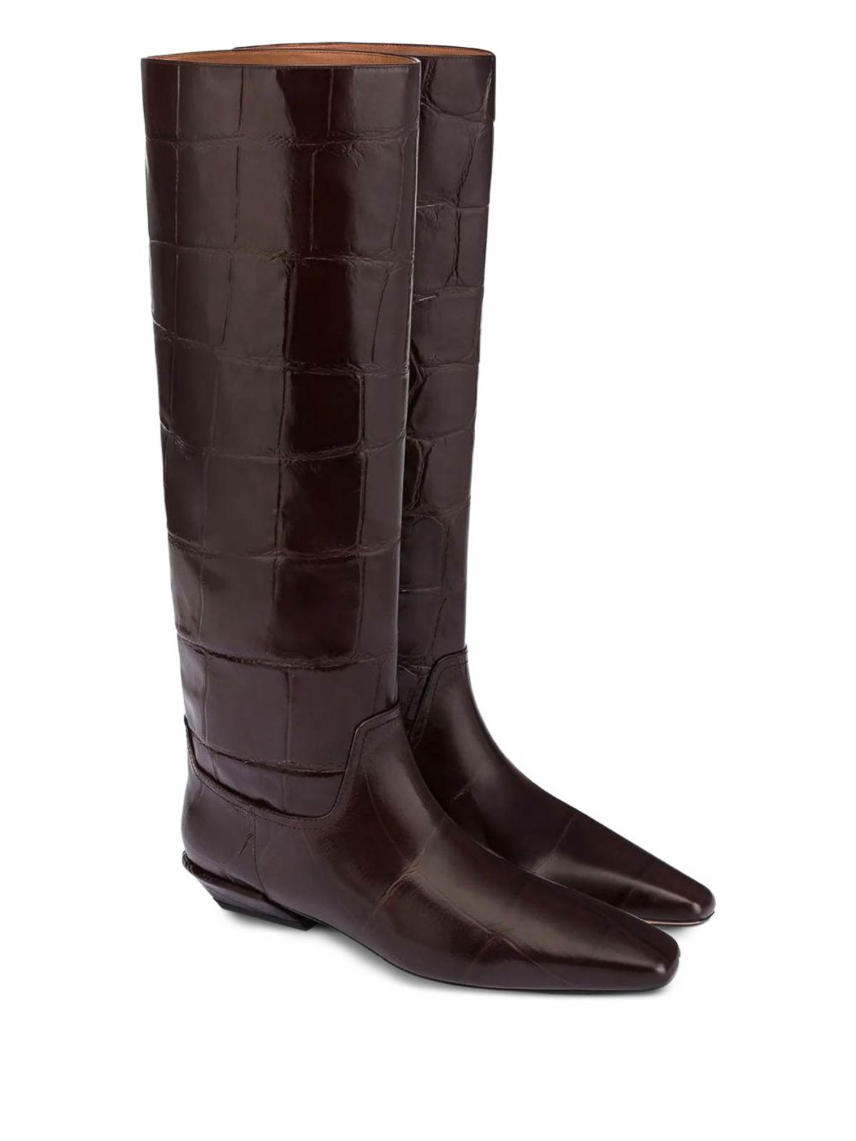 Paris Texas Brown Croc-embossed Leather Boots In Brown