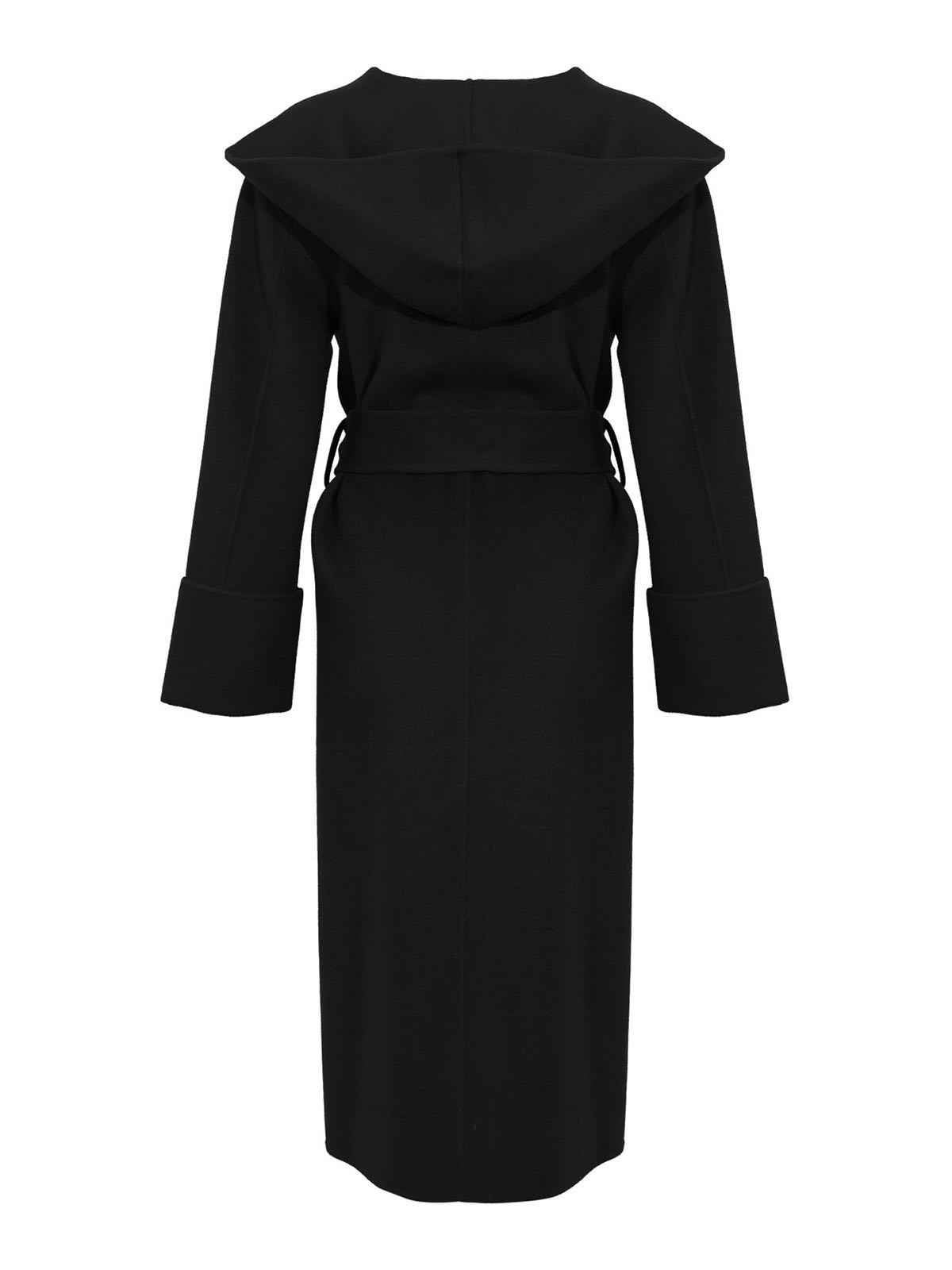 Alpha Studio Long Double Wool Coat With Hood In Black