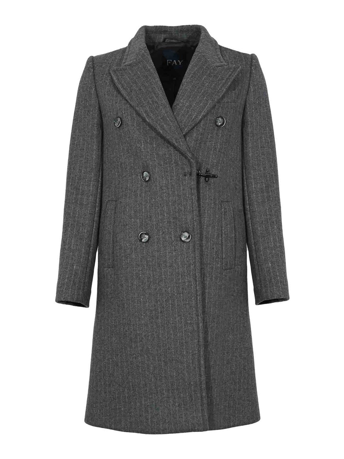 Fay Pinstriped Wool Blend Coat In Green