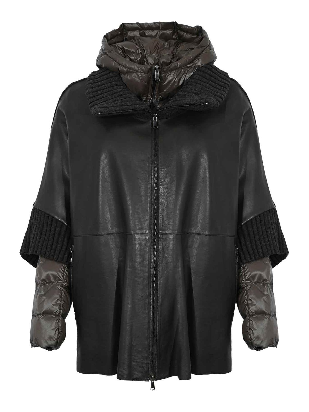 Leather Authority Lavinia Leather And Nylon Jacket In Gray