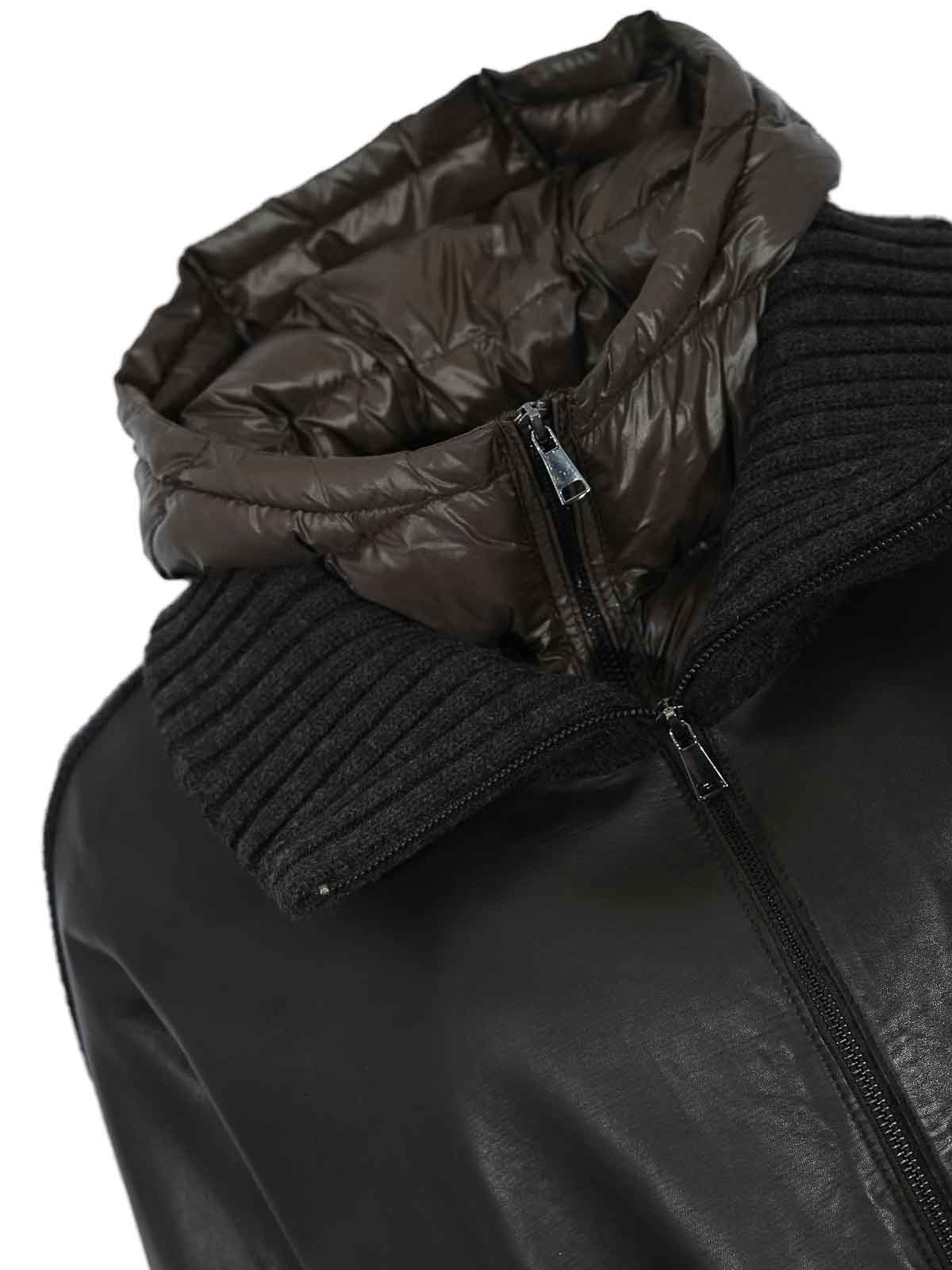 Leather Authority Lavinia Leather And Nylon Jacket In Gray