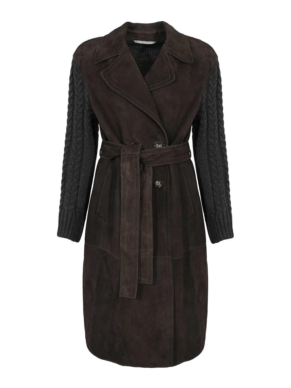 Leather Authority Meissa Trench Coat In Suede And Knit In Brown