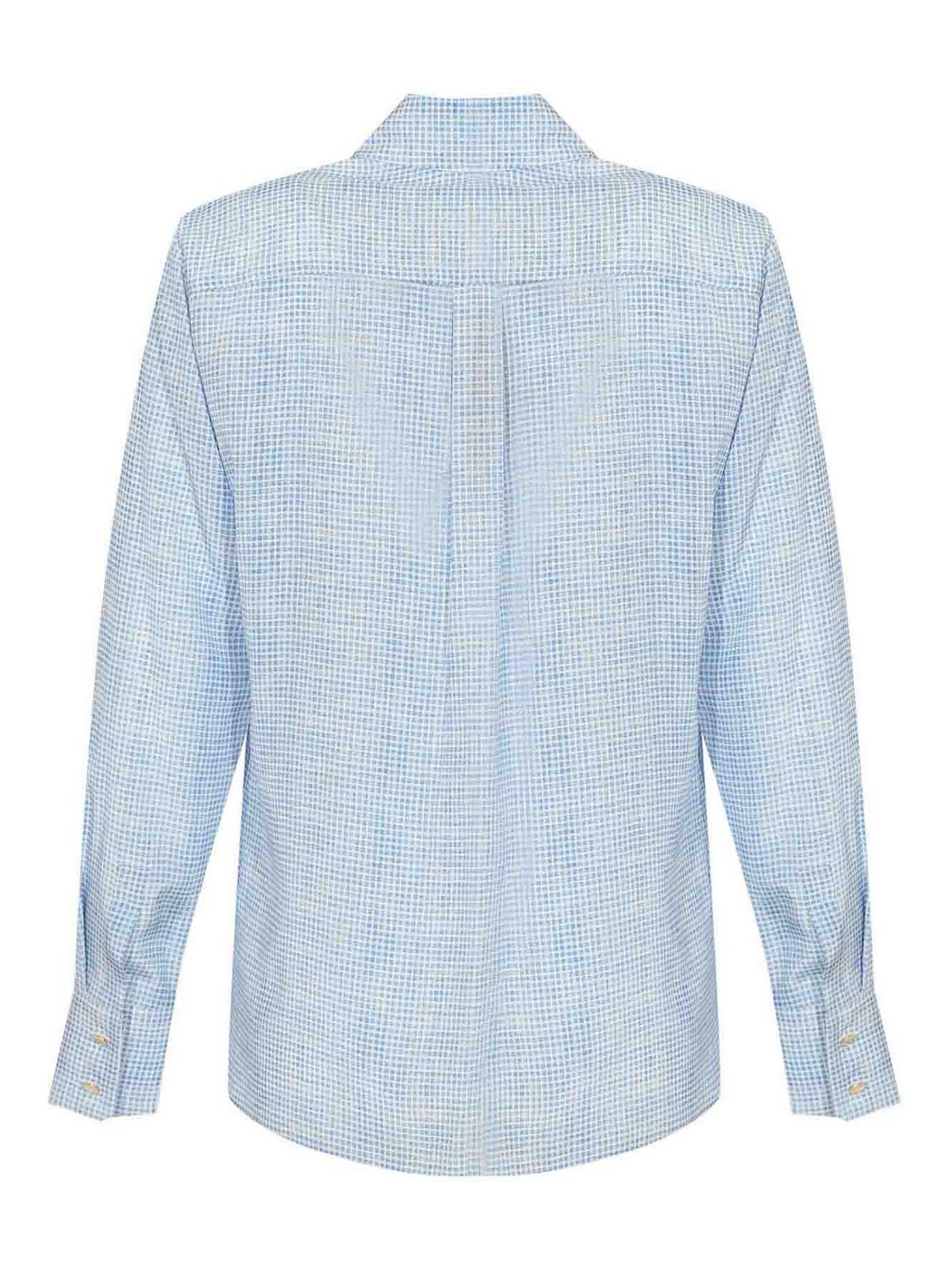 Max Mara Nola Silk Shirt With Micro Checked Pattern In Blue