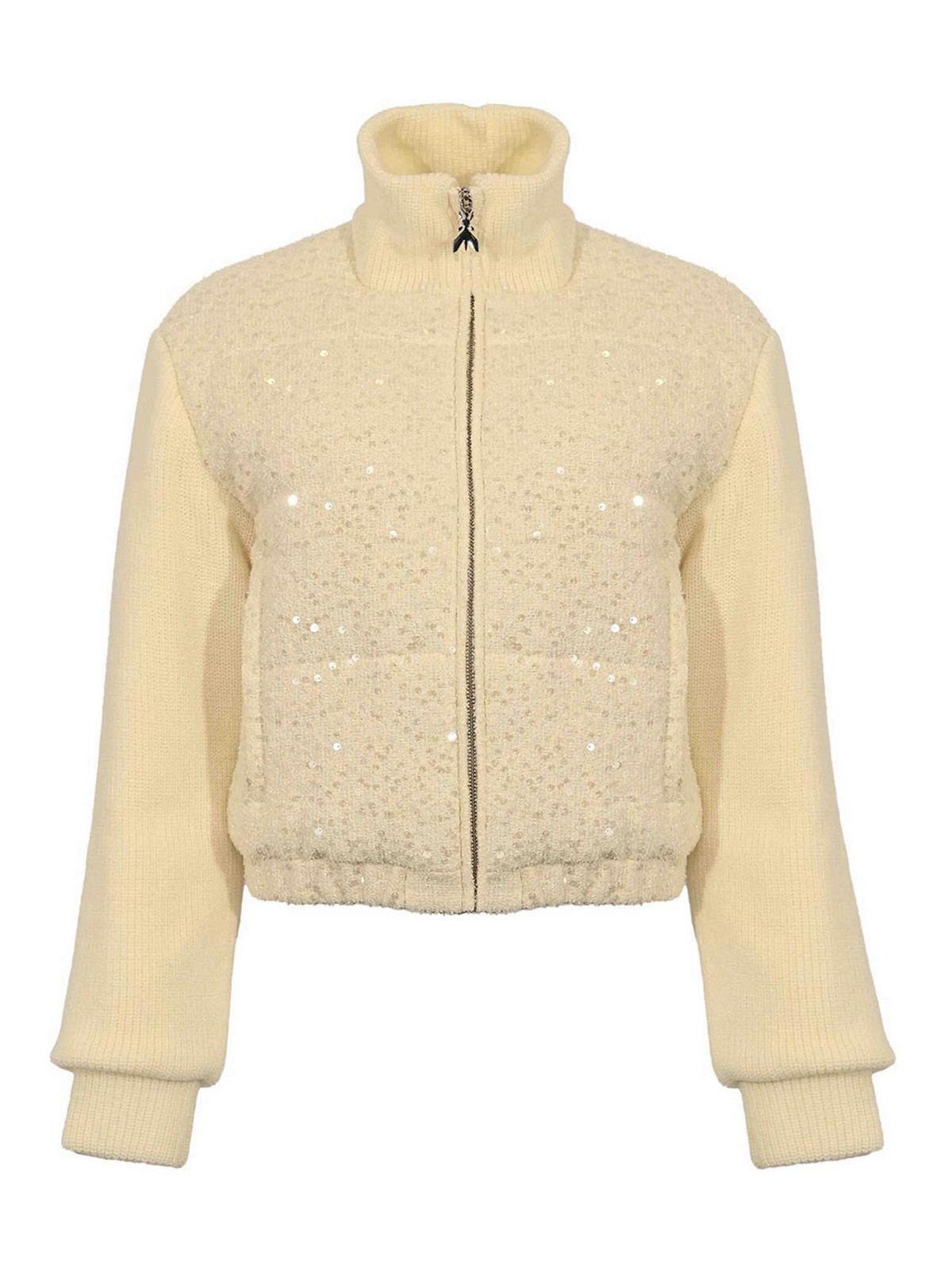 Patrizia Pepe Wool Blend Bomber Jacket With Sequins In Animal Print