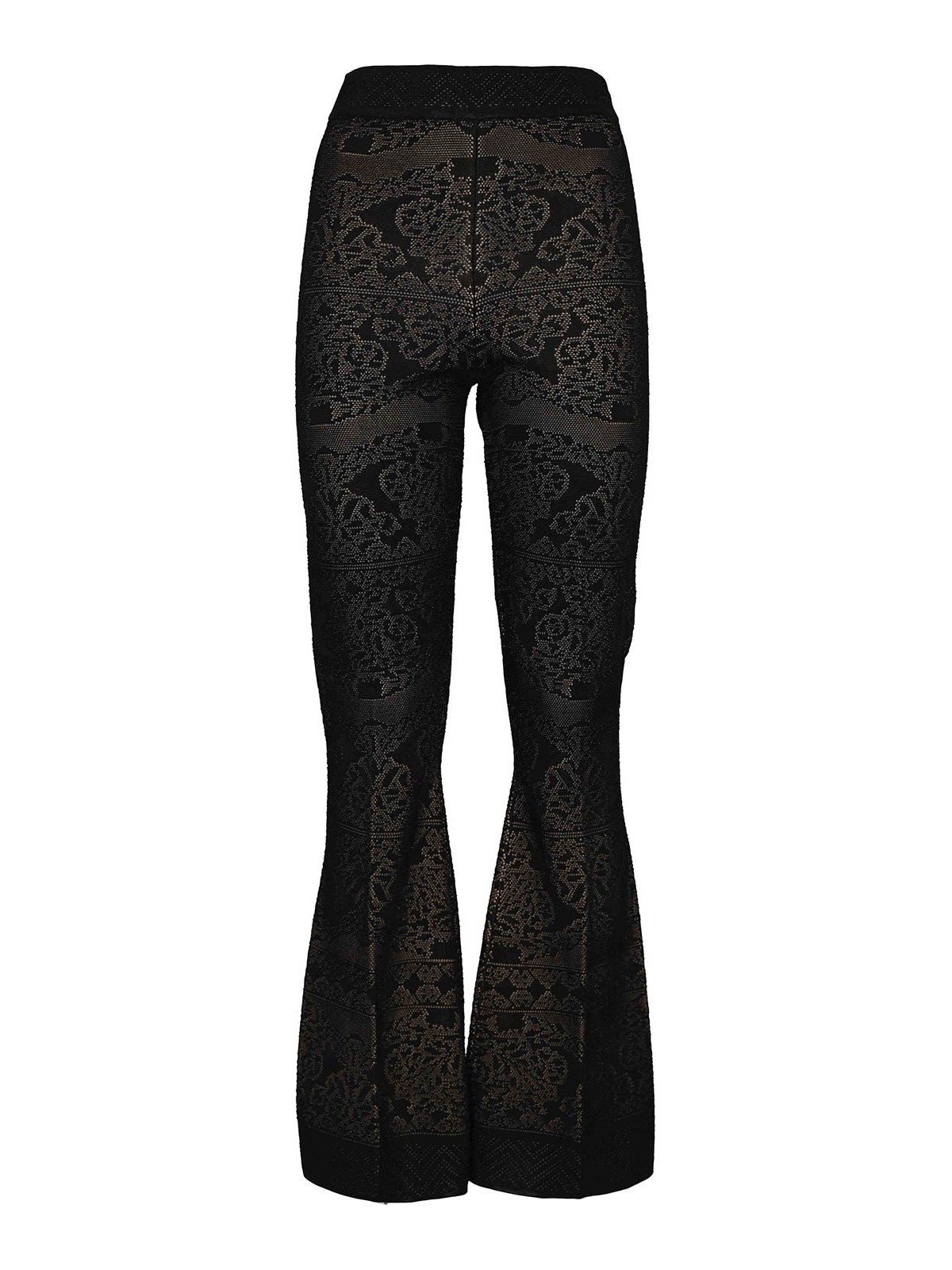 Twinset Flared Trousers In Perforated Viscose Knit In Black