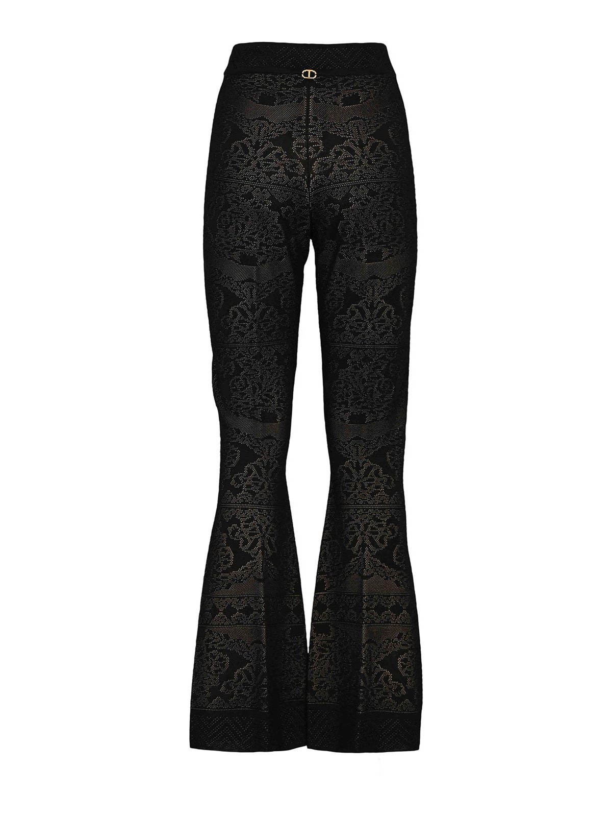 Twinset Flared Trousers In Perforated Viscose Knit In Black