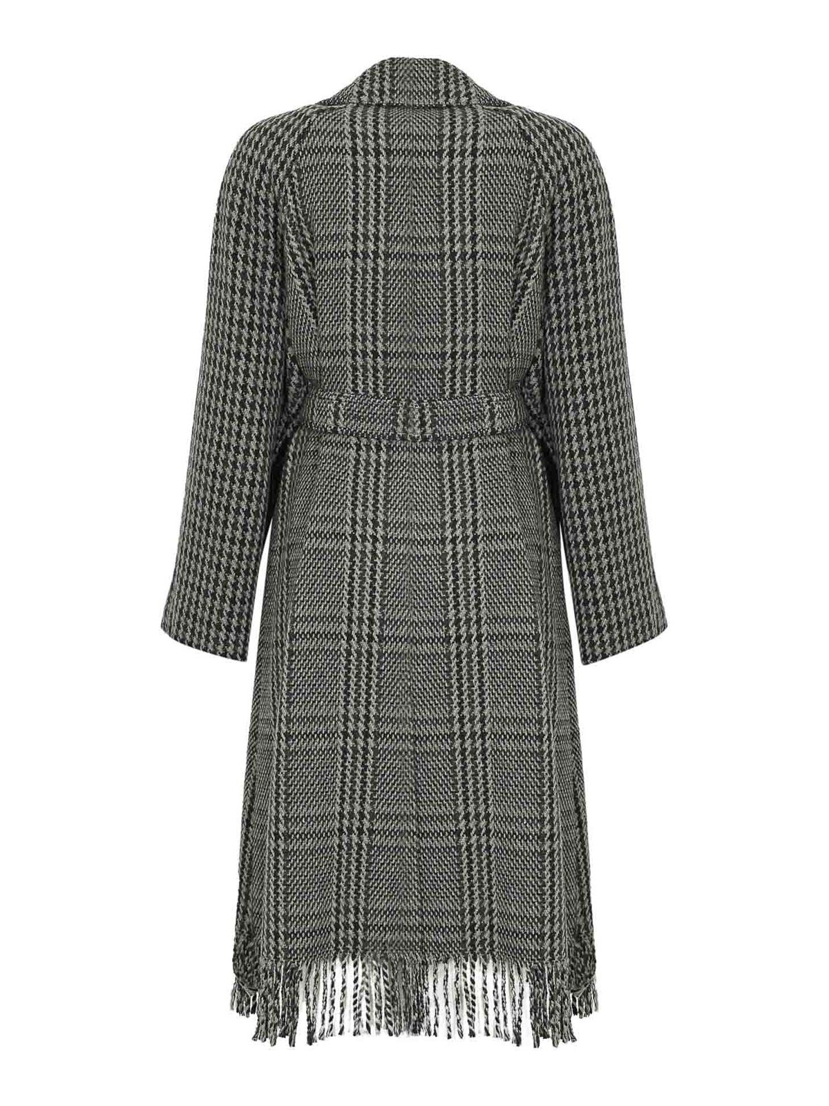 Weekend Max Mara Carpi Coat In Pied De Poule Wool With Fringes In Gray
