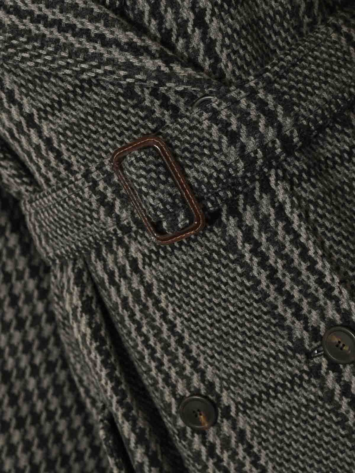 Weekend Max Mara Carpi Coat In Pied De Poule Wool With Fringes In Gray