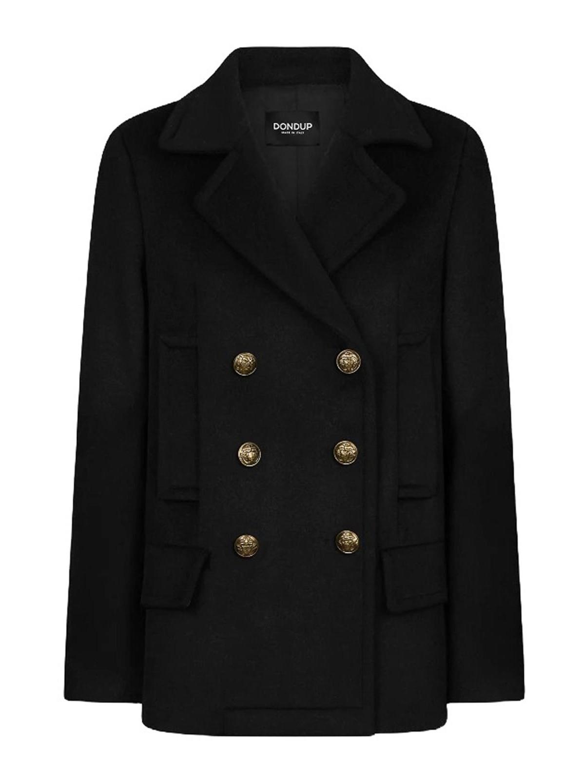 Dondup Wool-blend Velour Peacoat Regular In Black