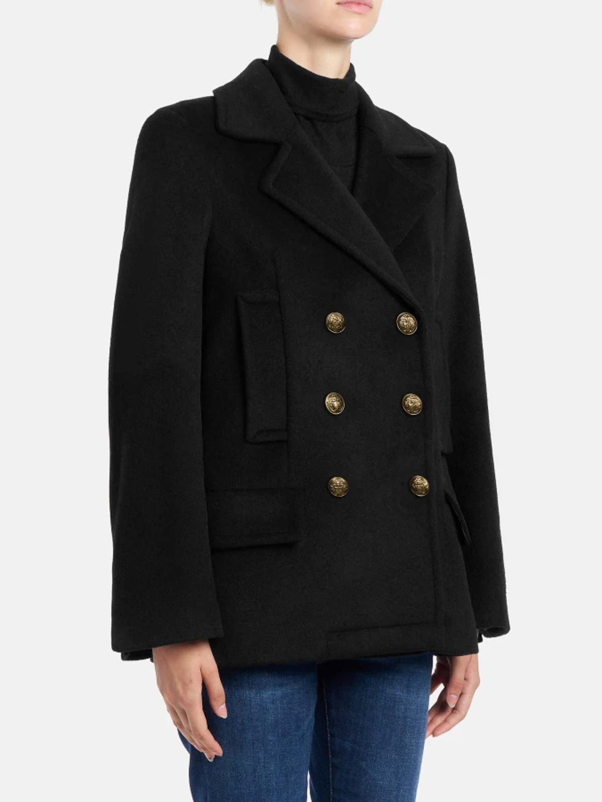 Dondup Wool-blend Velour Peacoat Regular In Black