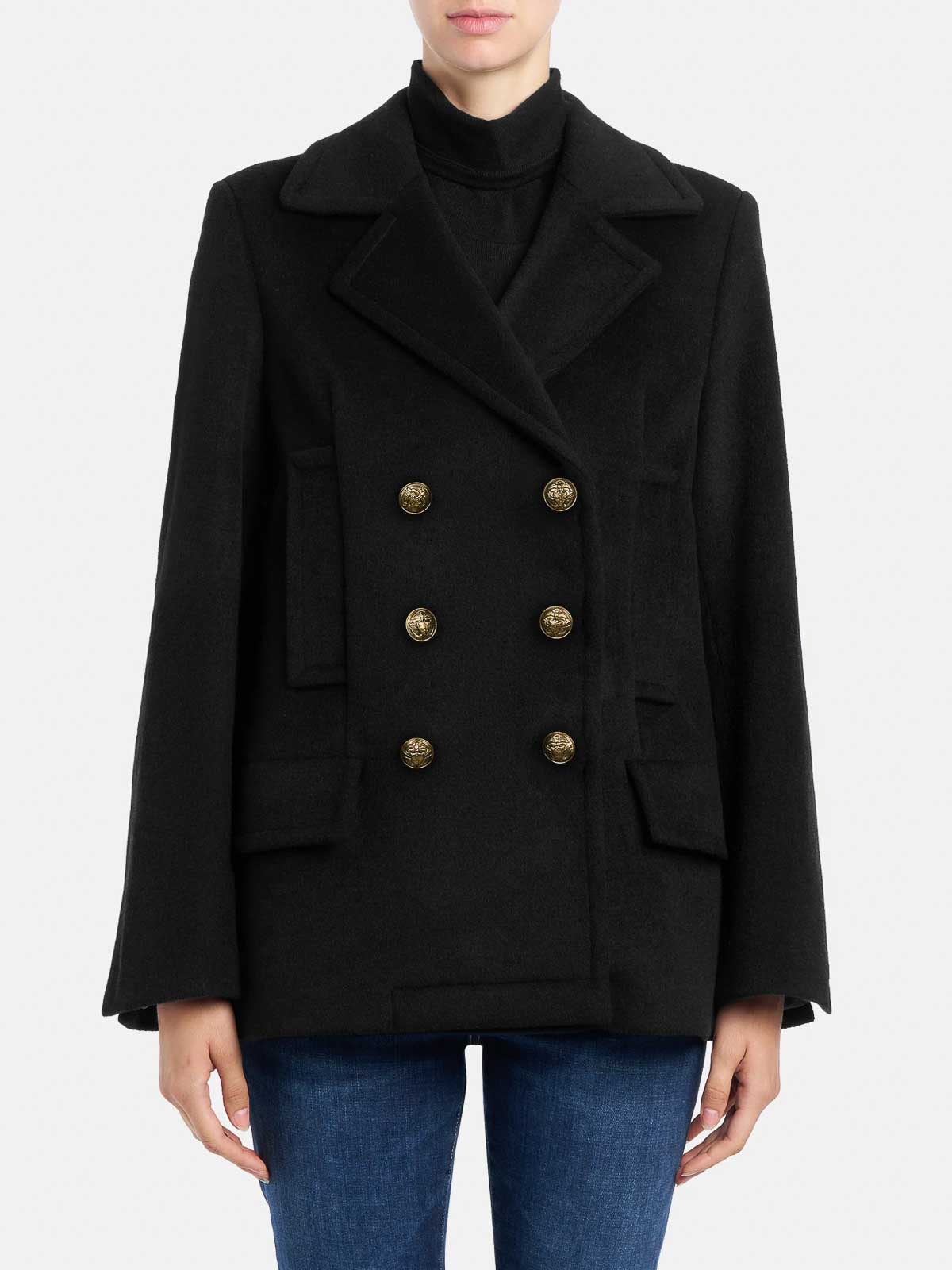 Dondup Wool-blend Velour Peacoat Regular In Black