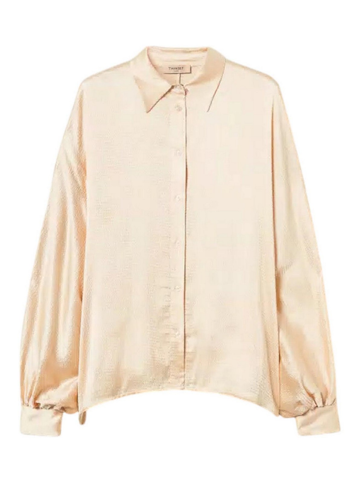Twinset Satin Shirt With Balloon Sleeves In Sand