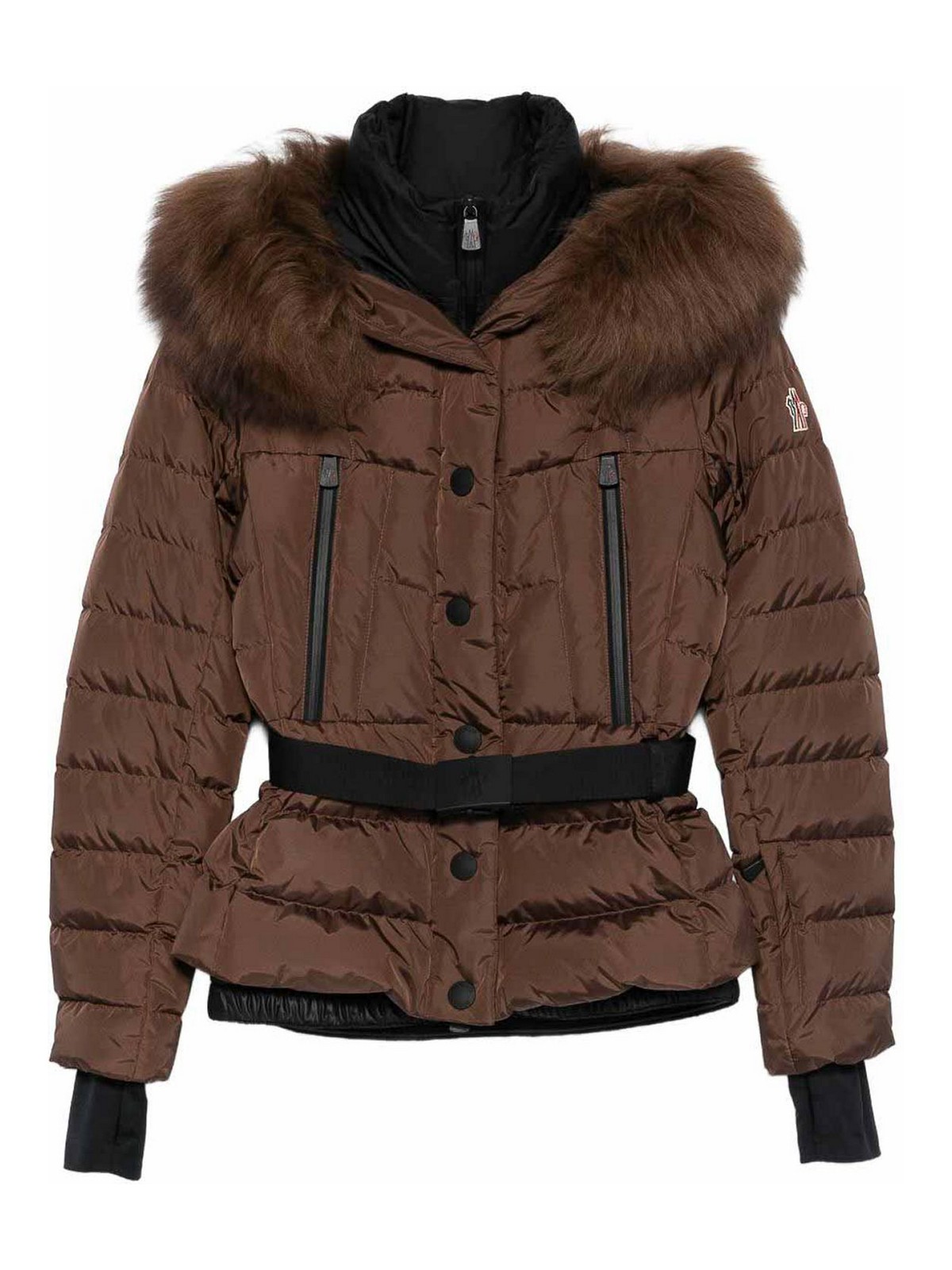 Moncler Down Jacket With Belt In Brown