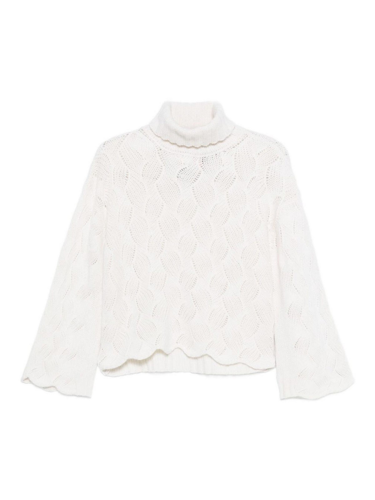 Twinset Textured Cable Knit Sweater With High Turtleneck In White