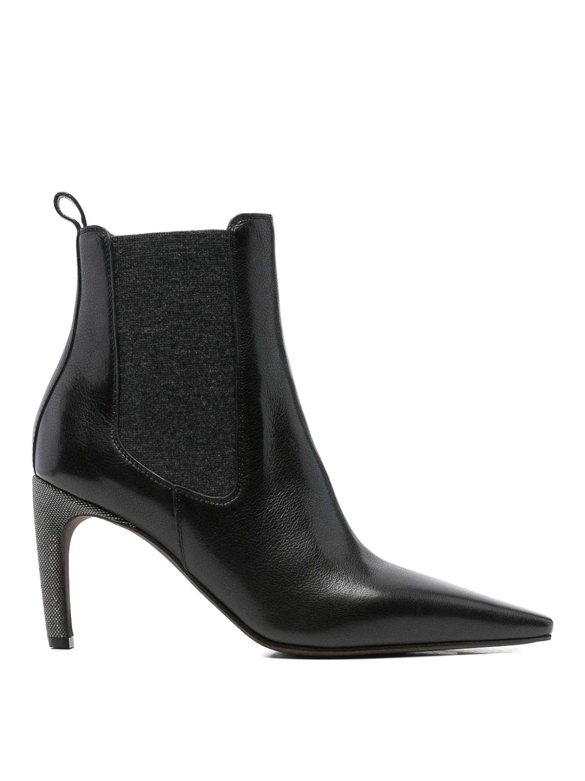 Brunello Cucinelli Leather Stiletto Heel Ankle Boots In Black