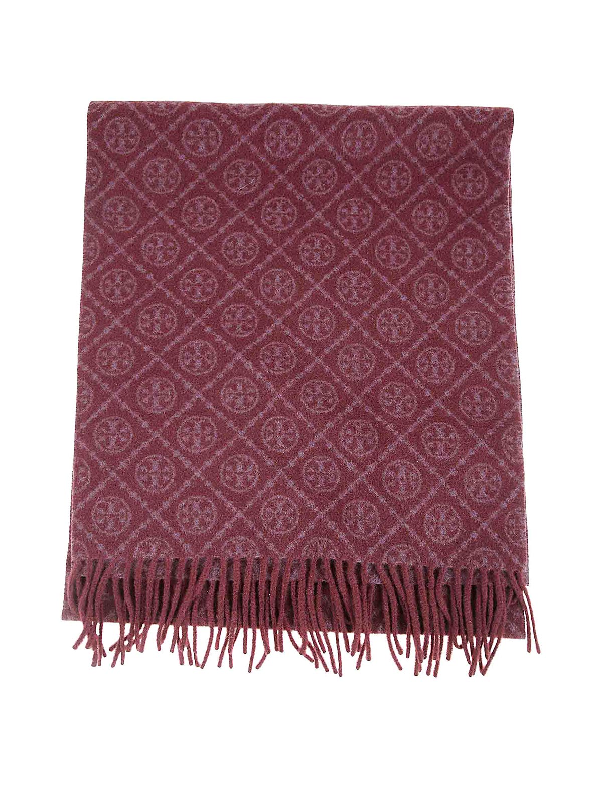 Tory Burch T Monogram Oblong Scarf In Burgundy