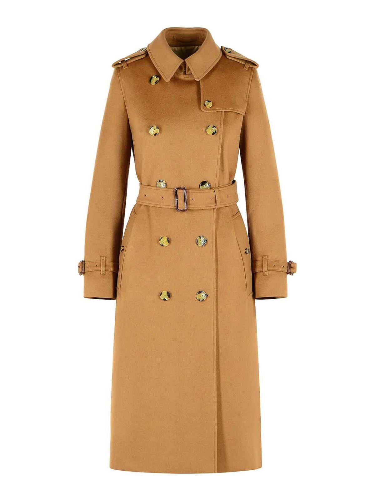 Burberry Long  Camel Beige Cashmere Trench Coat In Sand