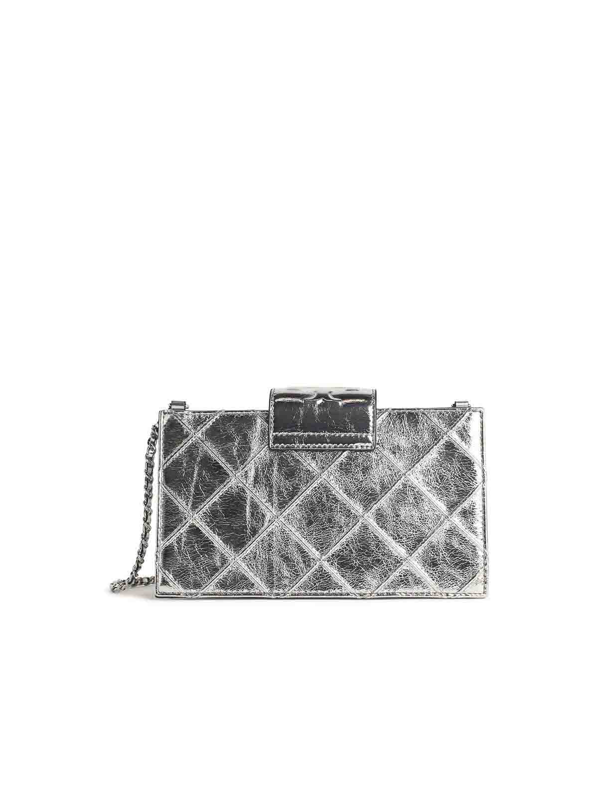 Tory Burch Silver Leather Crossbody Bag In Silver