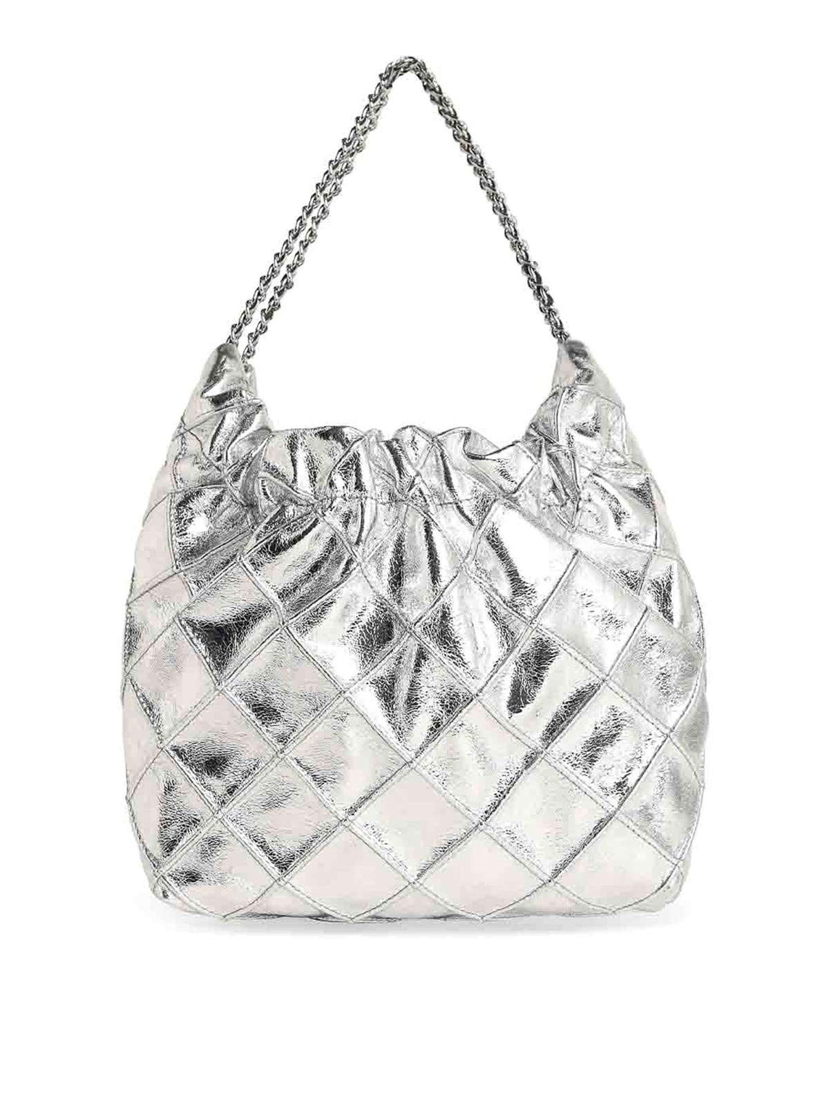 Tory Burch Fleming Mini Bag In Silver Leather