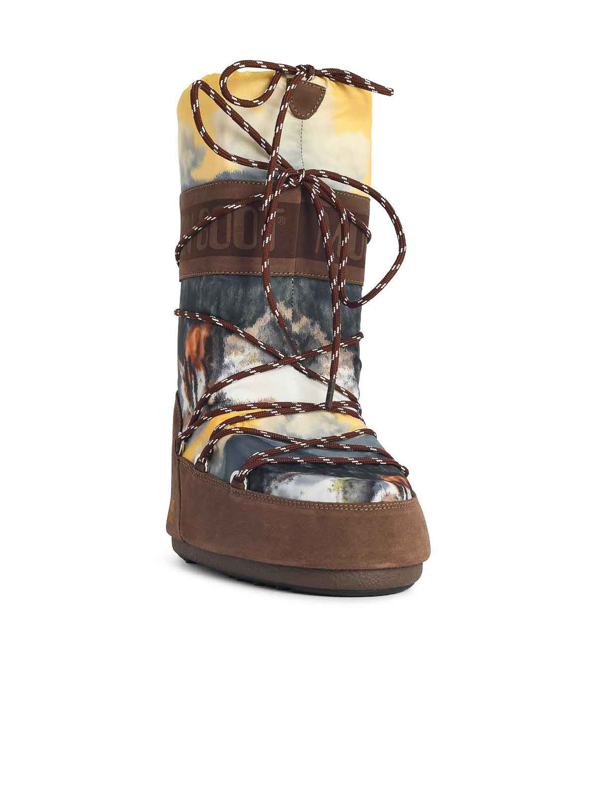 Moon Boot Icon Postcard Brown Nylon And Suede Boots In Multi
