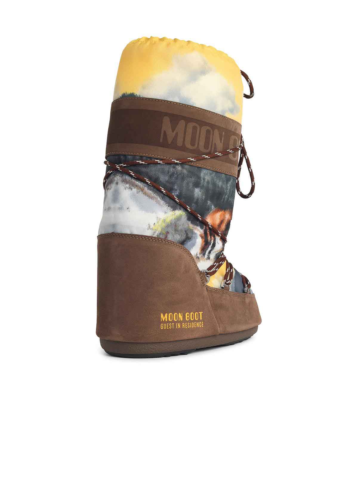 Moon Boot Icon Postcard Brown Nylon And Suede Boots In Multi