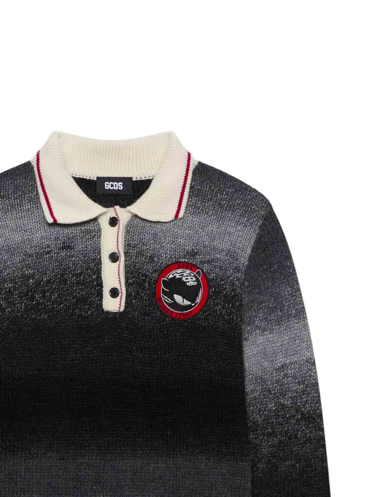 Gcds Polo Collar Embroidered Polo Top In Gray