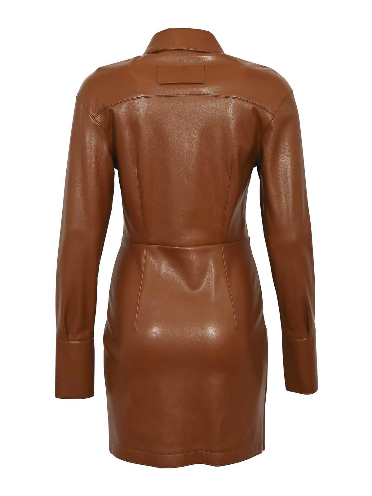 Patrizia Pepe Leather-effect Mini Shirt Dress In Brown