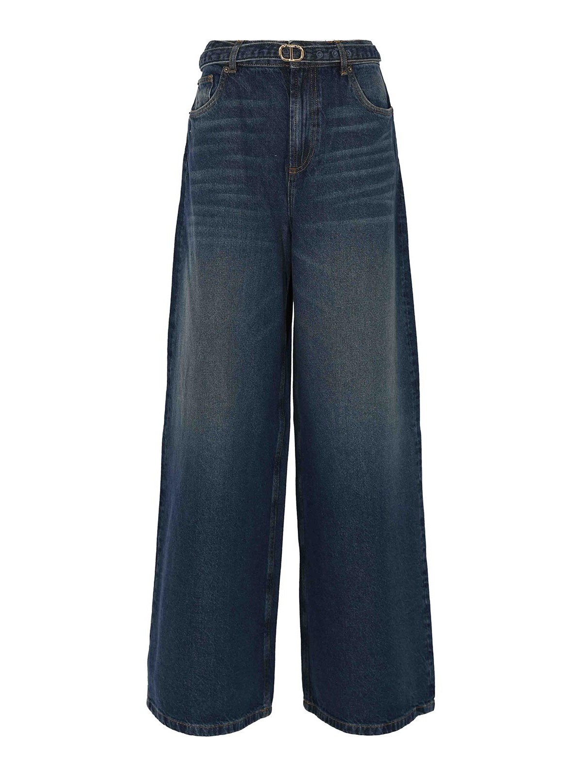 Twinset Oval-t Wide Leg Denim Jeans With Belt In Blue