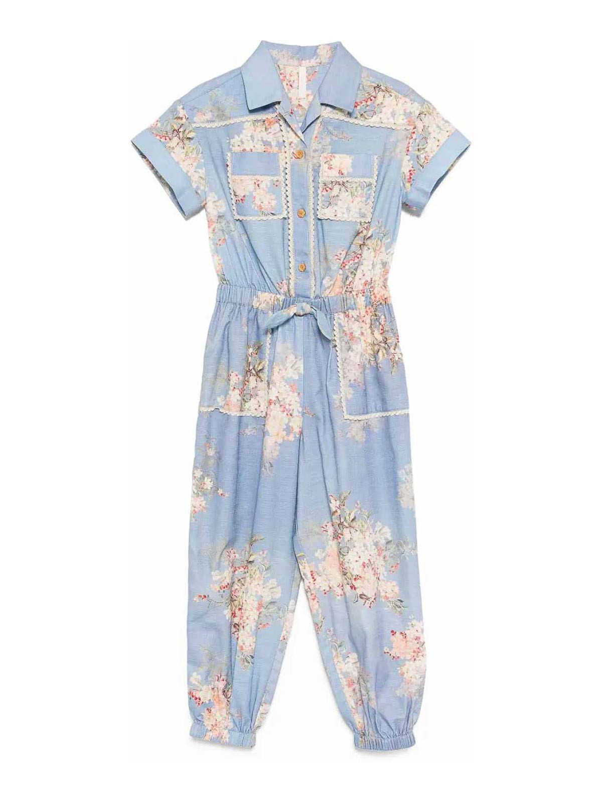Zimmermann Kids' Cascadian Floral-print Jumpsuit In Blue
